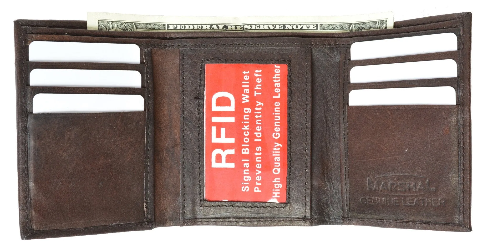 Mens Trifold Leather Wallet RFID Blocking New MarshalÂ® RFID 55