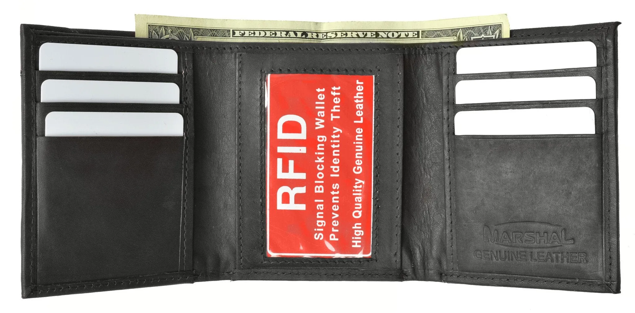 Mens Trifold Leather Wallet RFID Blocking New MarshalÂ® RFID 55