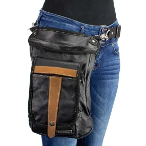 Milwaukee Leather MP8897 Black and Tan Conceal and Carry Leather Thigh Bag with Waist Belt