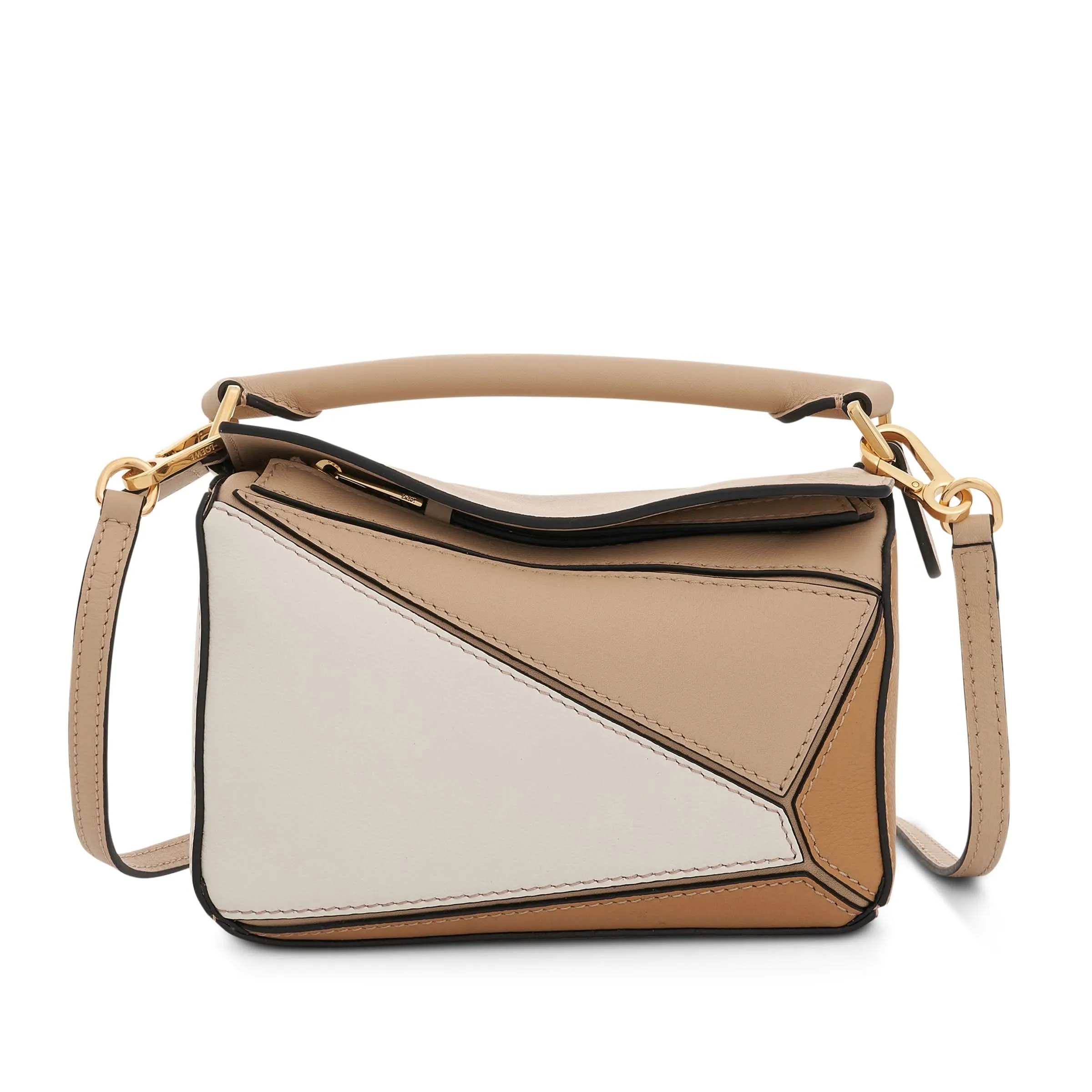 Mini Puzzle Bag in Classic Calfskin in Dusty Beige/Soft White