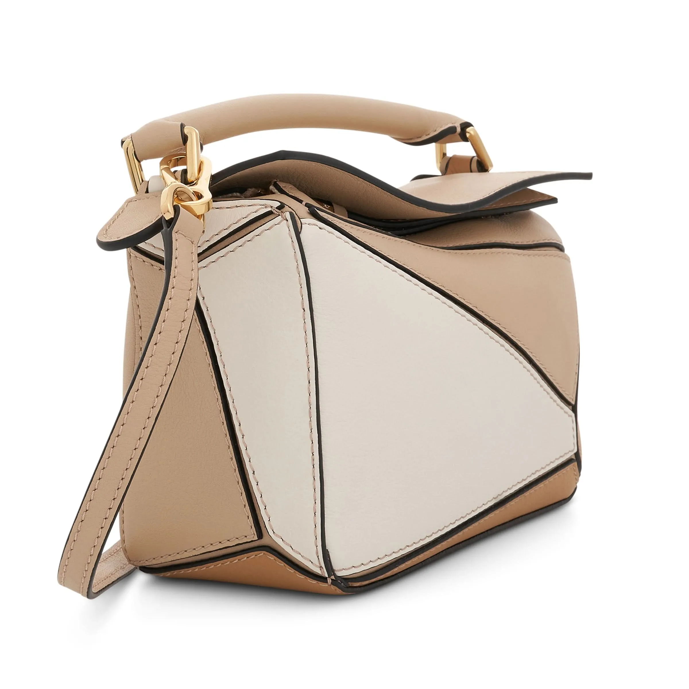 Mini Puzzle Bag in Classic Calfskin in Dusty Beige/Soft White