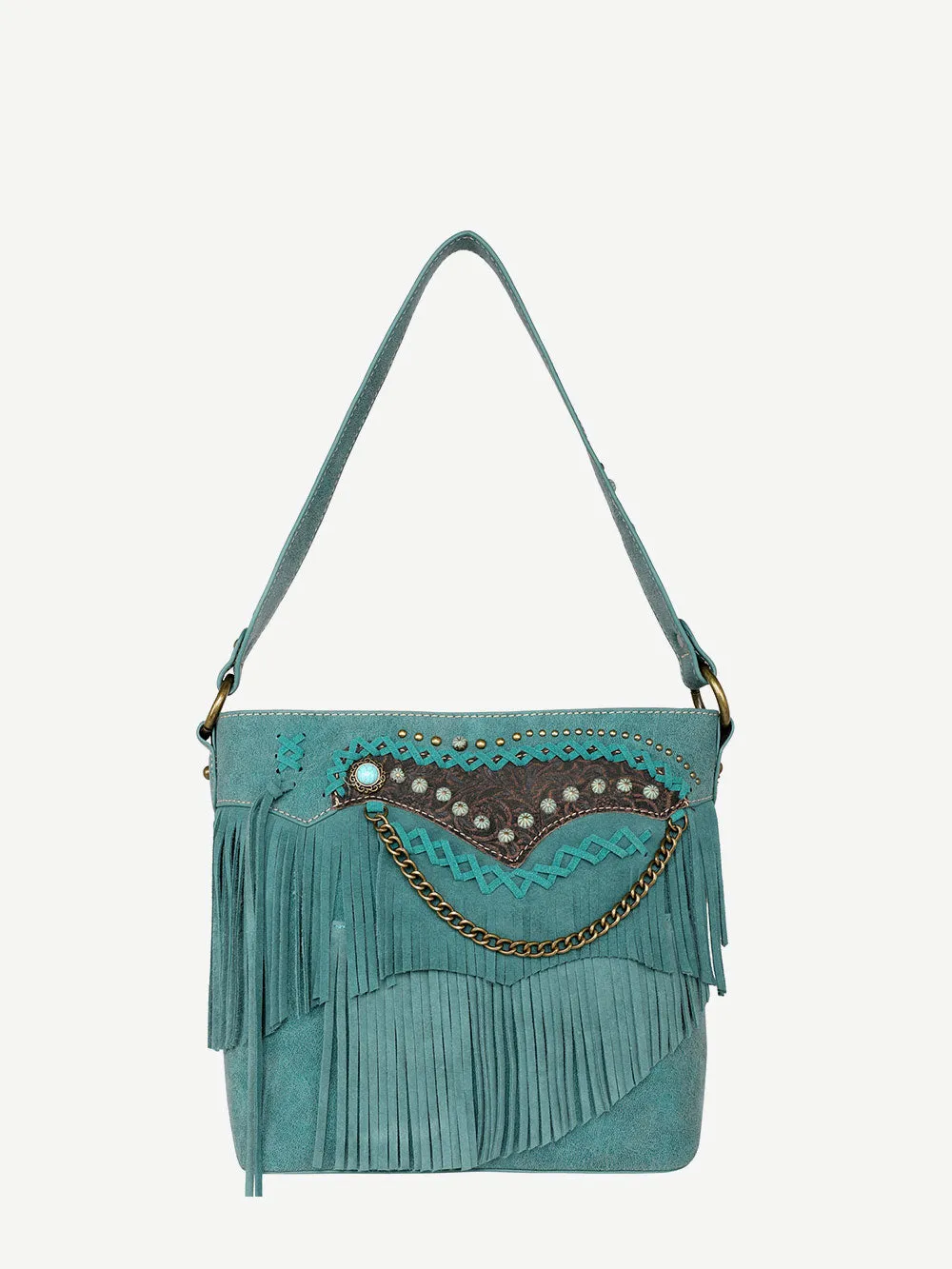 Montana West Leather Fringe Embossed Floral Concealed Carry Hobo