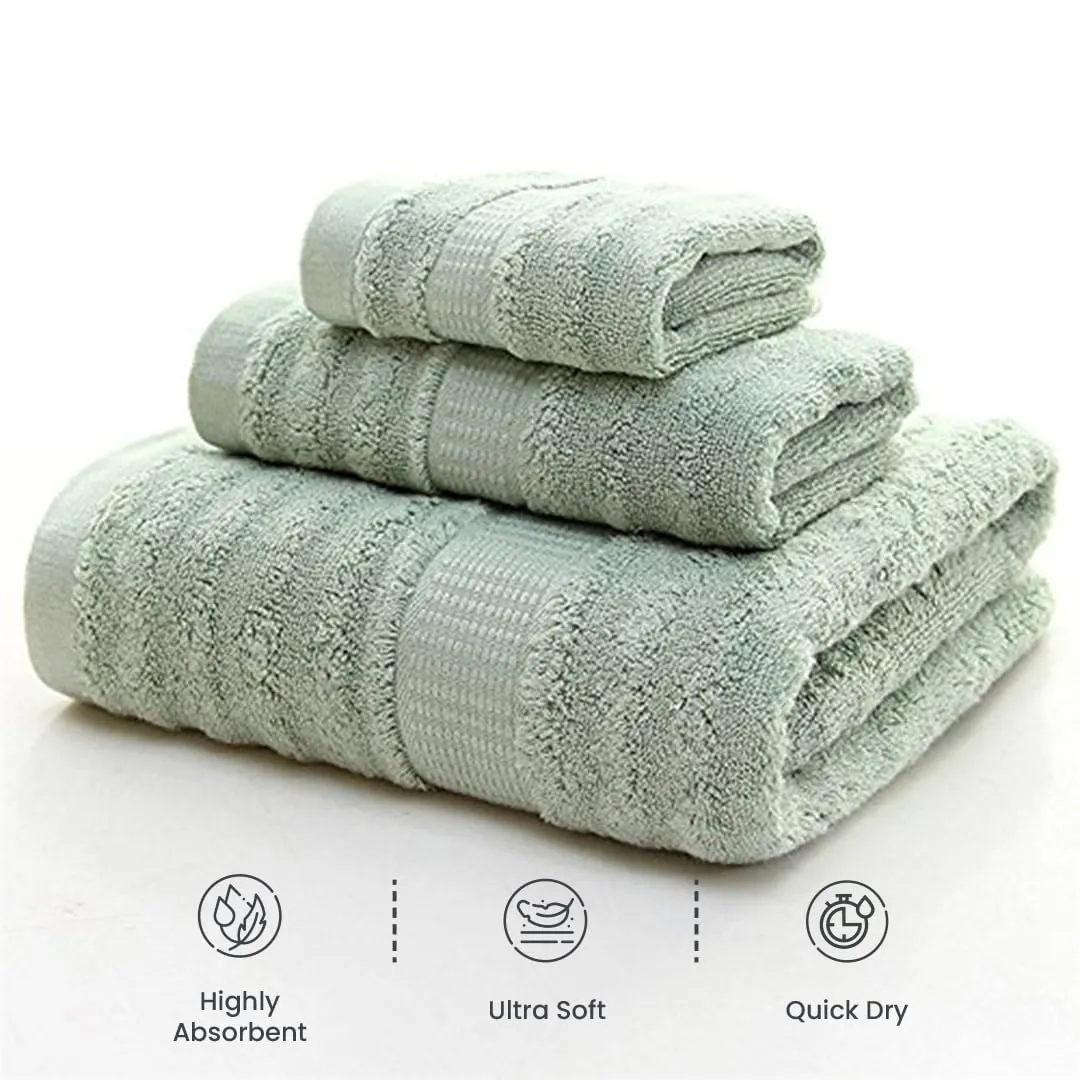 Mush Bamboo Towels Set | Ultra Soft, Absorbent and Antimicrobial 600 GSM (2 Bath Towel, 2 Hand Towel and 2 Face Towel) Perfect for Daily Use and Gifting (Cream & Green)