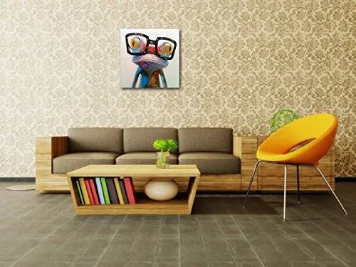 MUZAGROO ART HAND PAINTED OIL PAINTING HAPPY FROG ON CANVAS FOR LIVING ROOM LARGE SIZE ART STRETCHED (32X32INCH, HAPPY FROG)