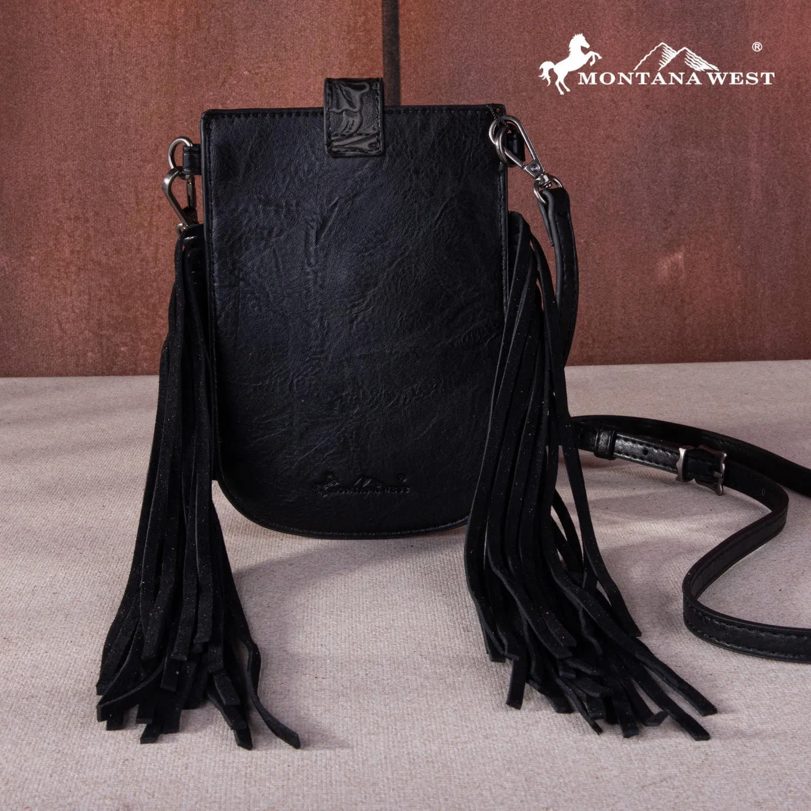 MW1263-200 Montana West Hair-On Cowhide Fringe Phone Wallet Crossbody