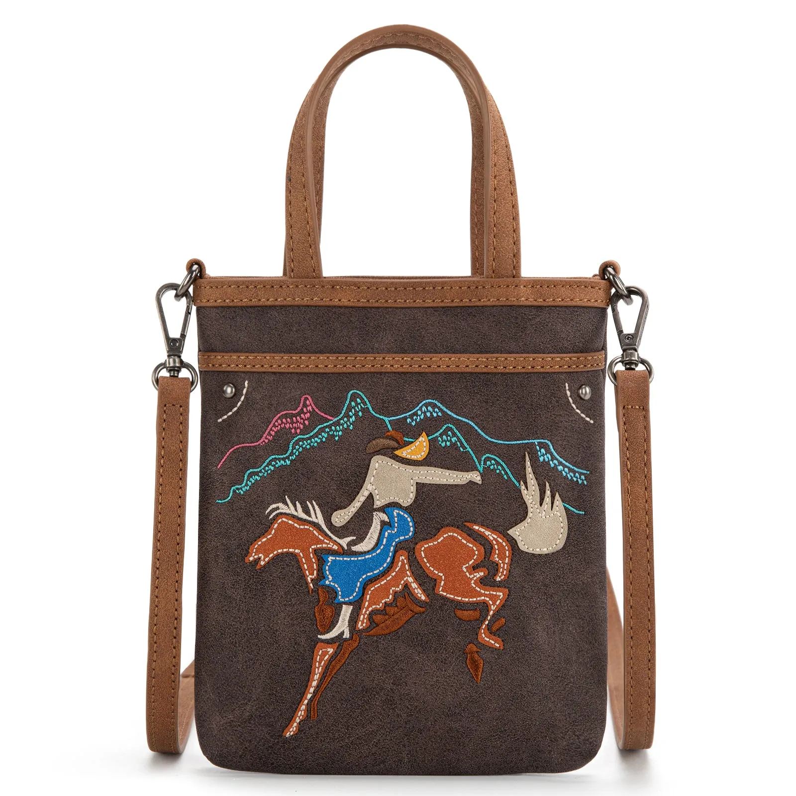 MW1297-8366  Montana West Embroidered Mini Tote/Crossbody - Coffee