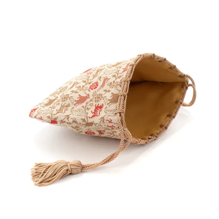 Nishijin-ori Small Drawstring Bag - Tiger / Cream -,  Made in Kyoto, Japan,  Japanese traditional craft purse