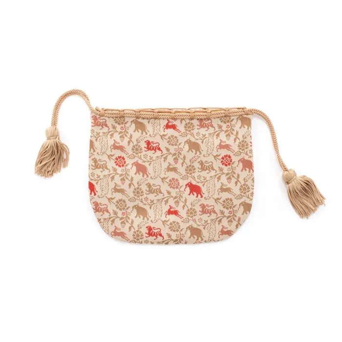 Nishijin-ori Small Drawstring Bag - Tiger / Cream -,  Made in Kyoto, Japan,  Japanese traditional craft purse