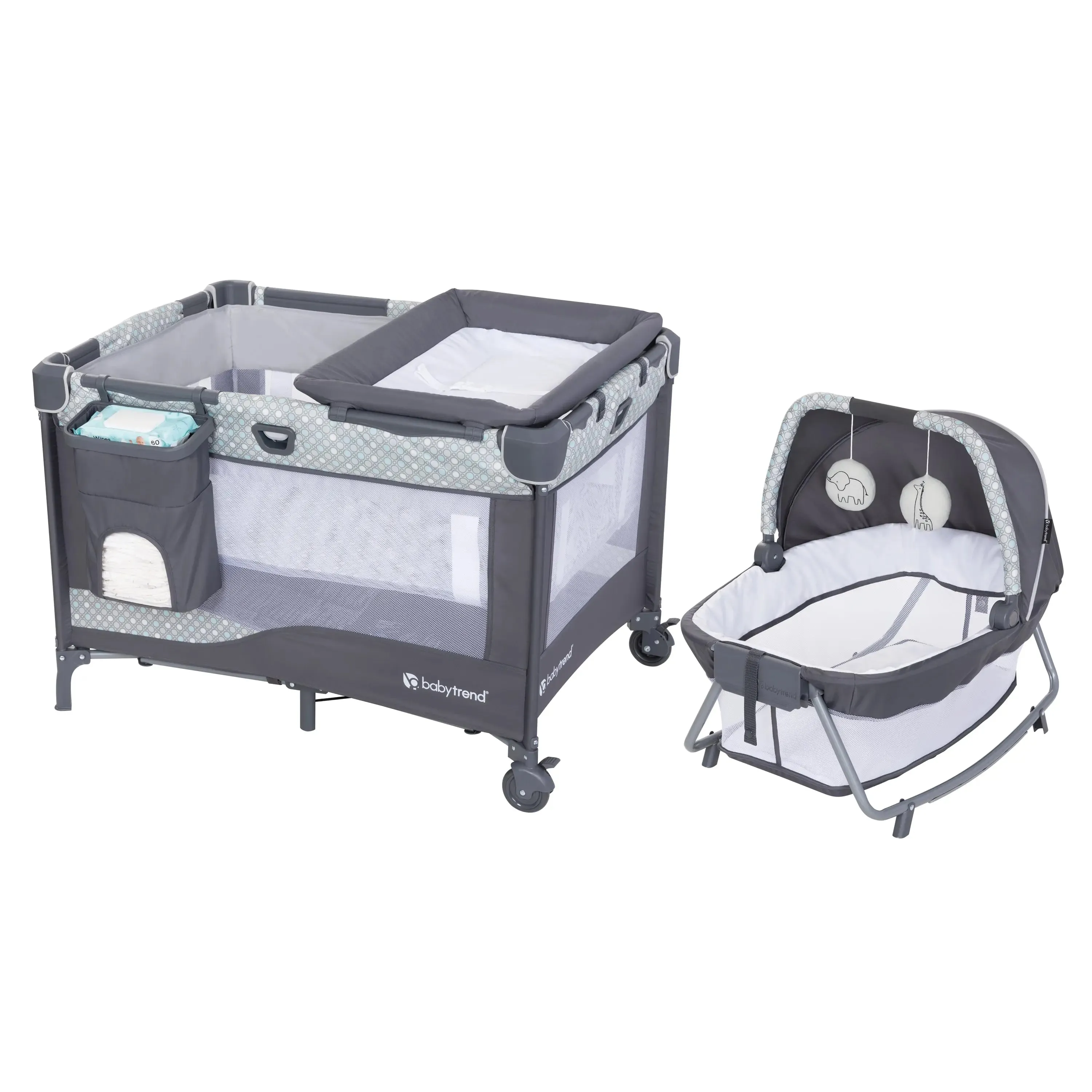 Nursery Den Playard with Rocking Cradle - Pebblestone Aqua (Walmart Canada Exclusive)