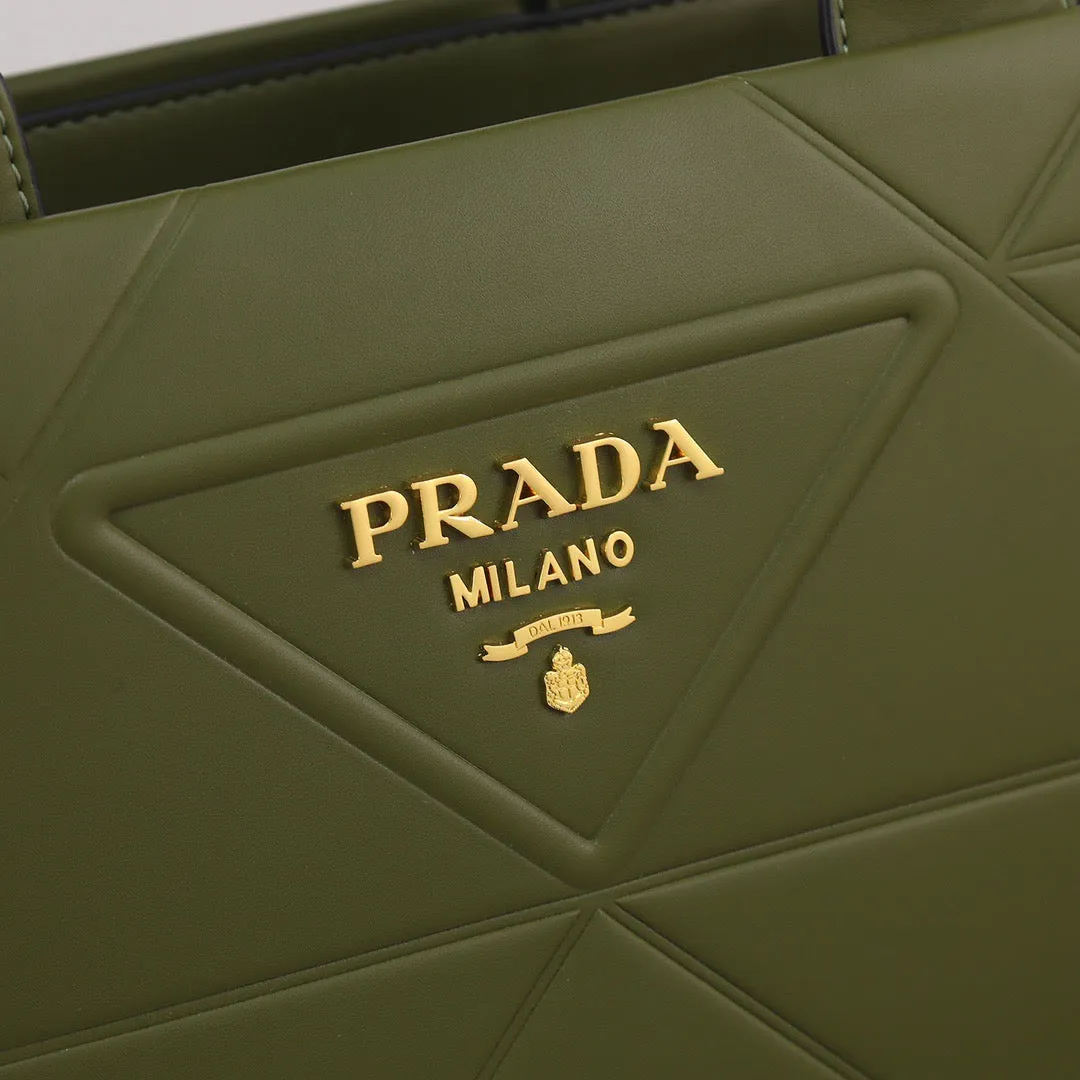 PD225  Large Leather Prada Symbole Bag with Topstitching / 15.3x12.2x3.9inch