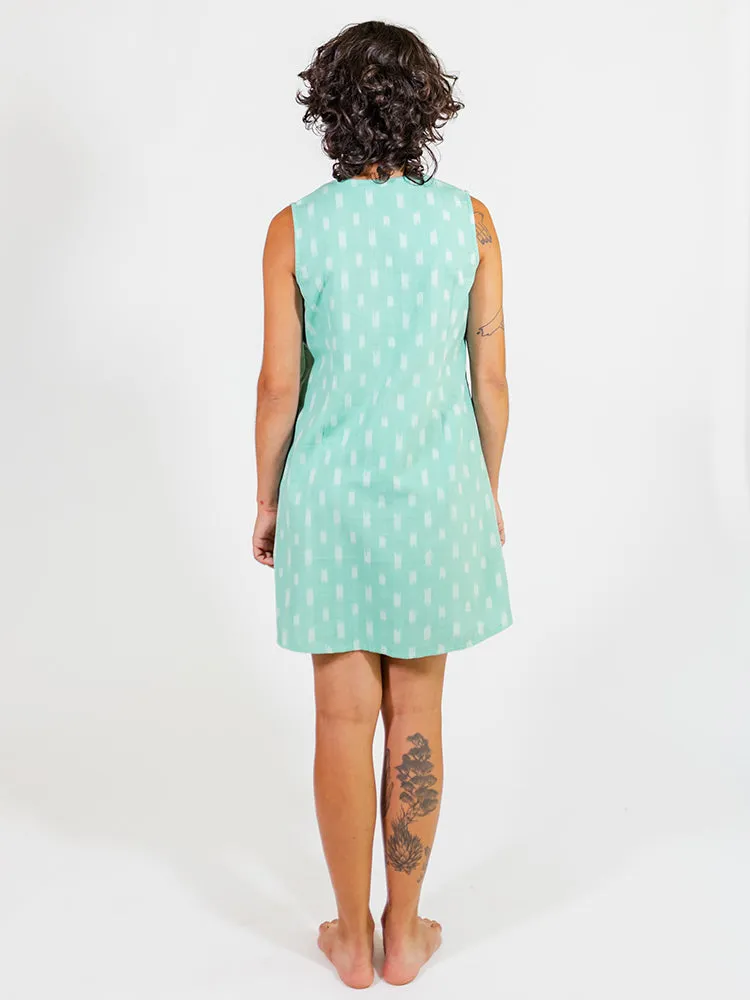 Pintucked Away Dress - Aqua Ikat