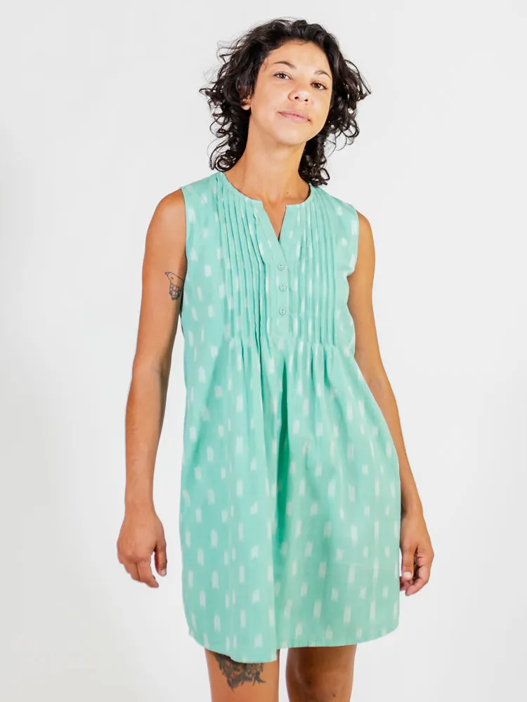 Pintucked Away Dress - Aqua Ikat