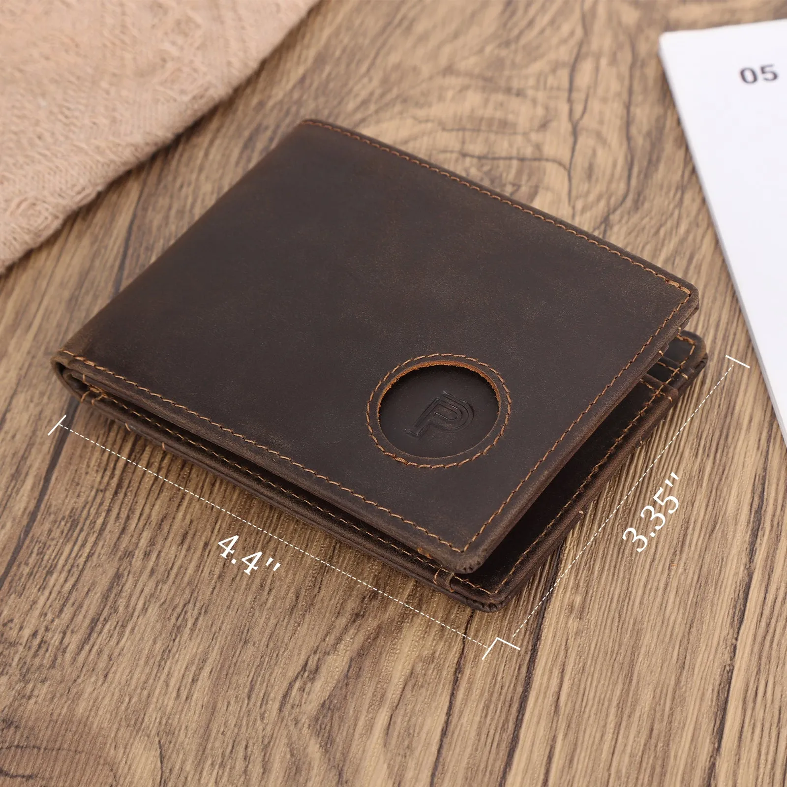 Polare Full Grain Leather Bifold RFID Blocking Wallet with AirTag Slot, Men's Slim Minimalist Cash Credit Card Front Pocket Wallet with Gift Box