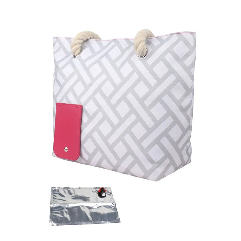 Portable Large Striped Picnic Bag with Hidden Insulated Compartment