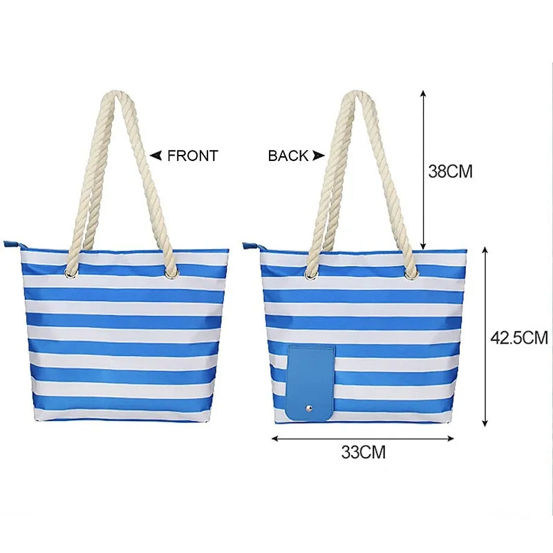 Portable Large Striped Picnic Bag with Hidden Insulated Compartment