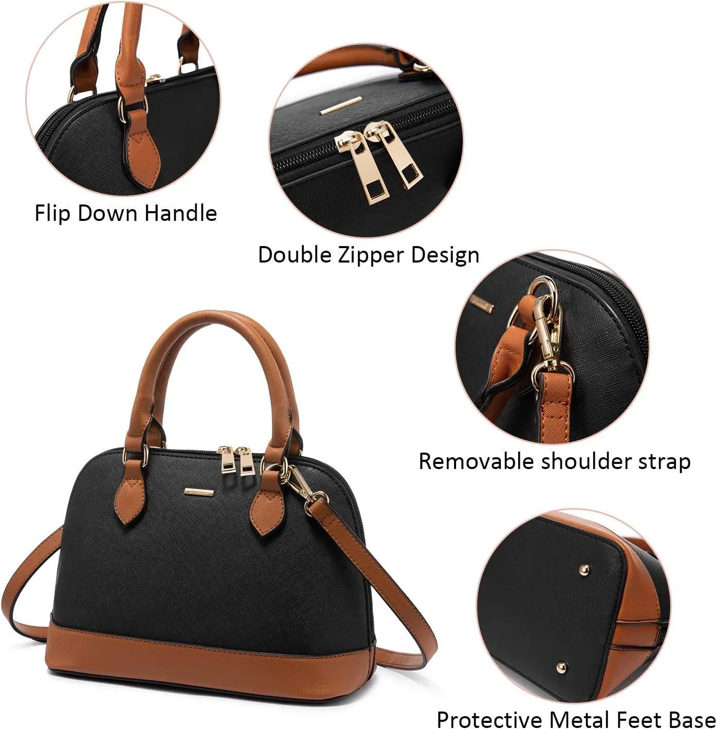 Purse for Women Small Crossbody Bags Classic Double Zip Top Handle Dome Satchel Bag