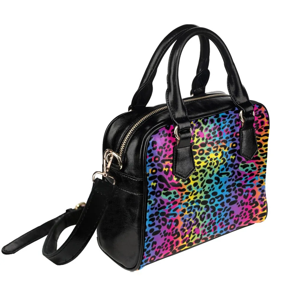 Rainbow Leopard Purse, Black Cheetah Cute Small Shoulder Bag High Vegan Leather Women Crossbody Designer Handbag Bag