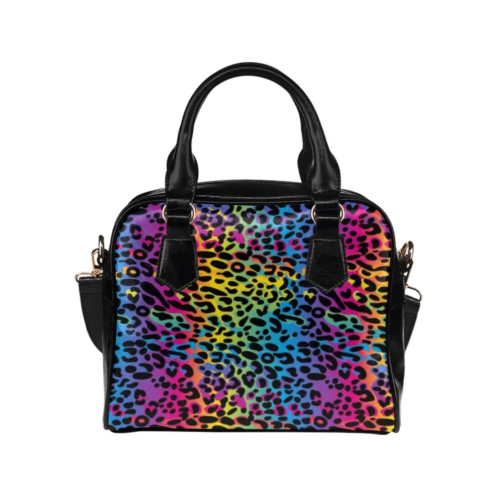 Rainbow Leopard Purse, Black Cheetah Cute Small Shoulder Bag High Vegan Leather Women Crossbody Designer Handbag Bag