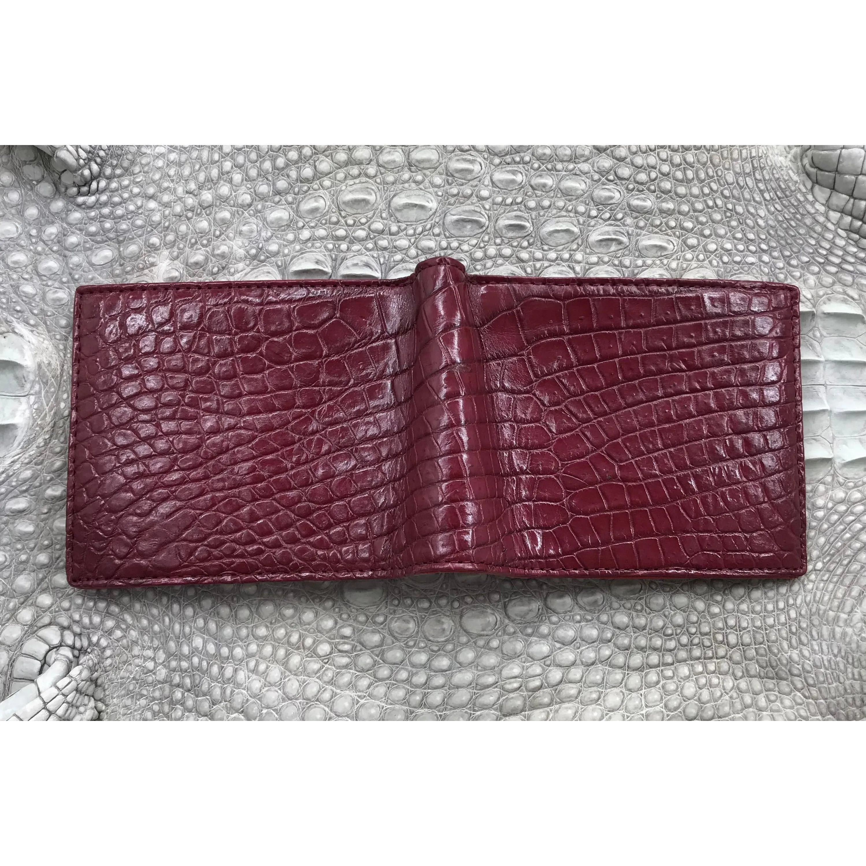 Red Burgundy Alligator Skin Bifold Wallet For Men | Handmade Crocodile Leather Wallet RFID Blocking | VL4541