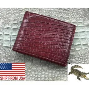 Red Burgundy Alligator Skin Bifold Wallet For Men | Handmade Crocodile Leather Wallet RFID Blocking | VL4541