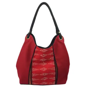 Red Handwoven Shoulder Bag - Beaded Cotton Bag