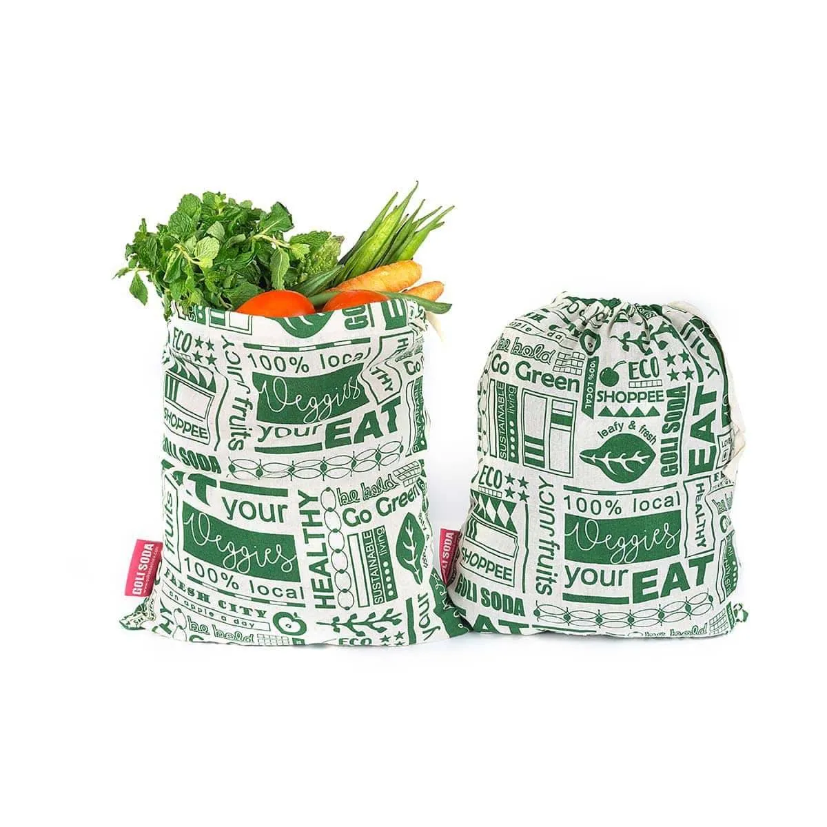 Reusable Cotton Go Green Bags- Set of 4 - Small- for Veggies, Roti, Sprouting & Paneer