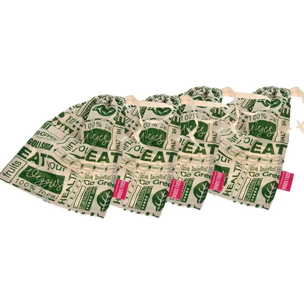 Reusable Cotton Go Green Bags- Set of 4 - Small- for Veggies, Roti, Sprouting & Paneer