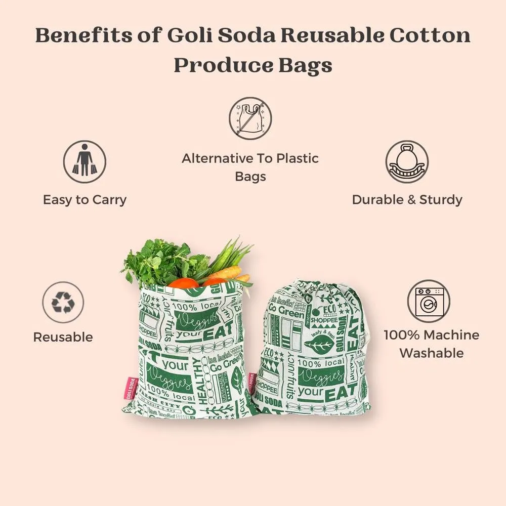 Reusable Cotton Go Green Bags- Set of 4 - Small- for Veggies, Roti, Sprouting & Paneer