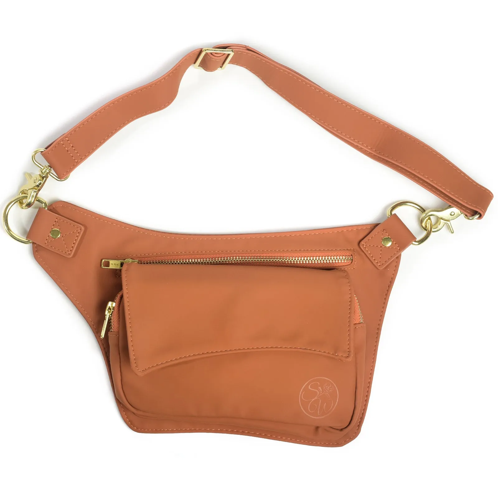 Saddle Brown Vegan Leather Hip Bag (Gold)