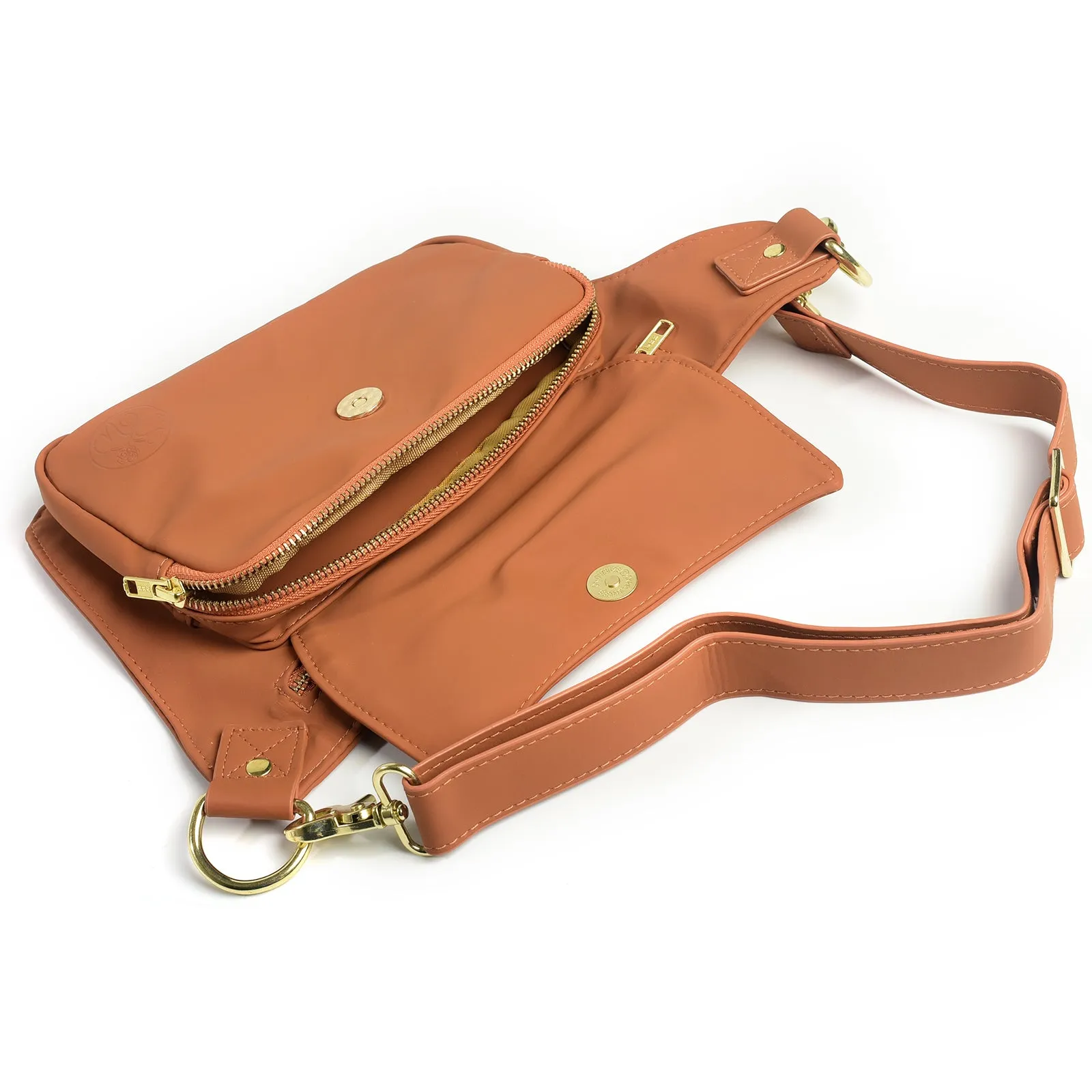 Saddle Brown Vegan Leather Hip Bag (Gold)