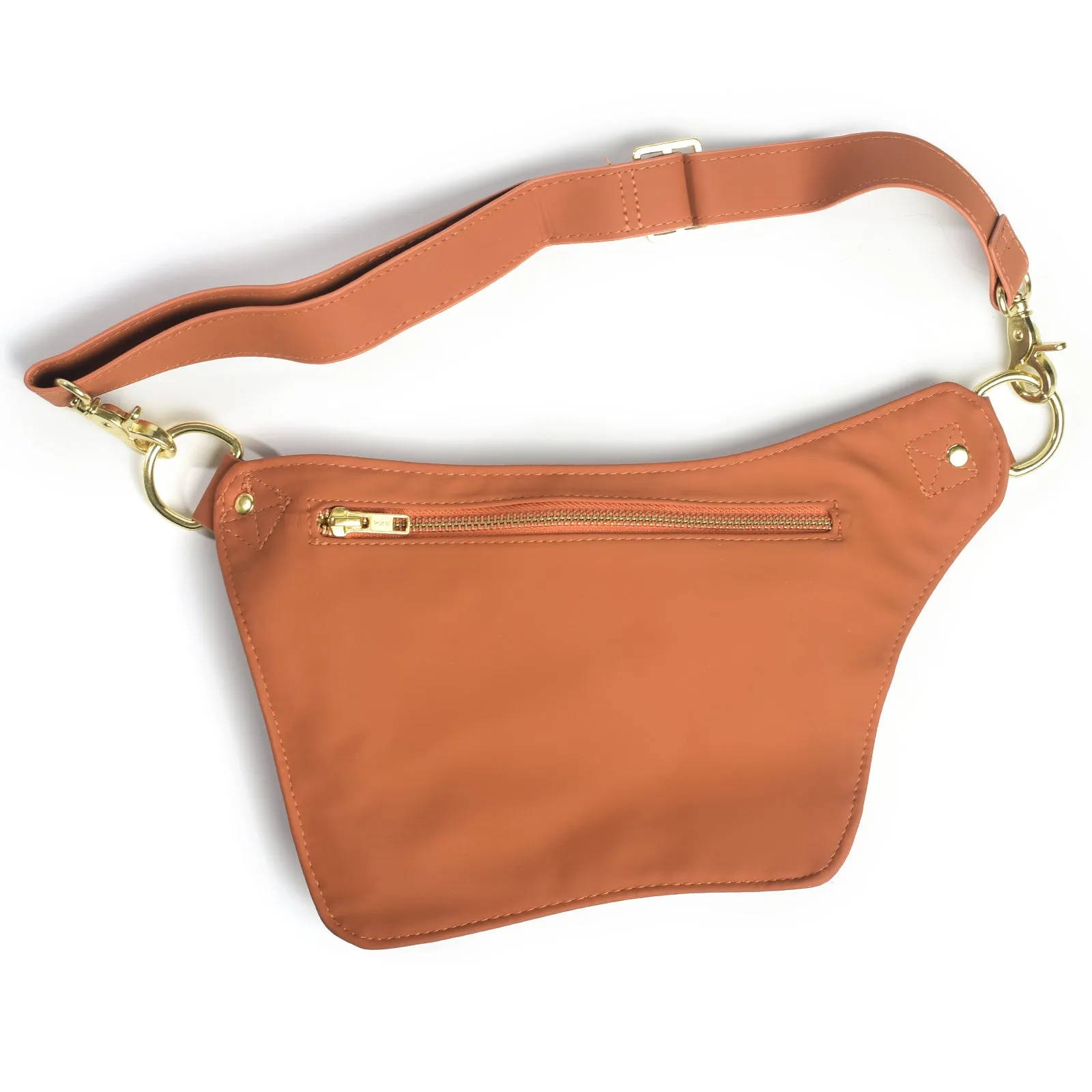 Saddle Brown Vegan Leather Hip Bag (Gold)