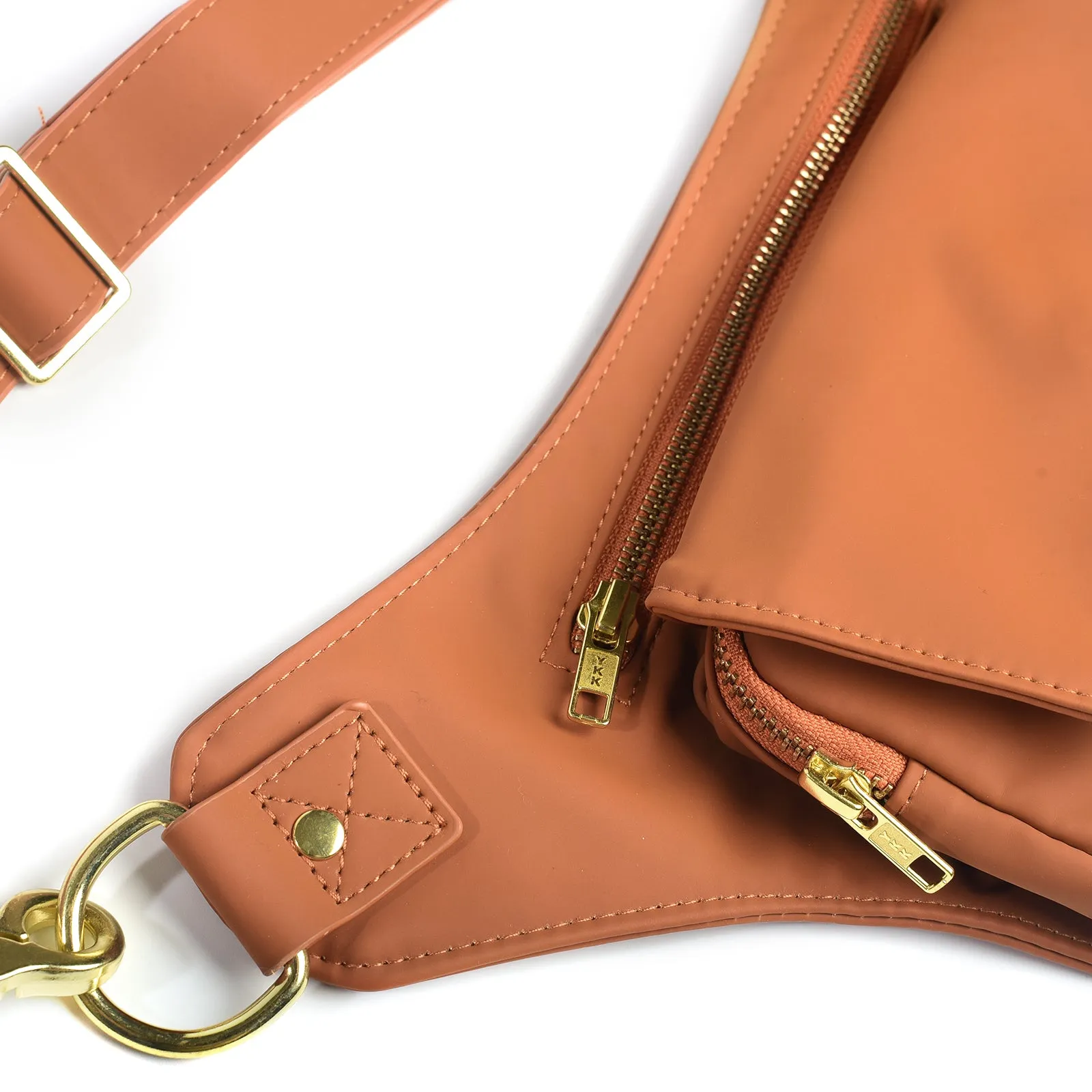 Saddle Brown Vegan Leather Hip Bag (Gold)