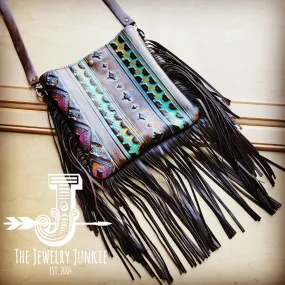 **Small Crossbody Handbag w/ Magenta Navajo Leather Full Fringe 512j