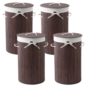 The Better Home Bamboo Laundry Bag 72 Litres With Lid (Pack of 4) | Foldable Laundry Basket For Clothes | Washing Clothes Basket | Clothes Bin - Dark Brown