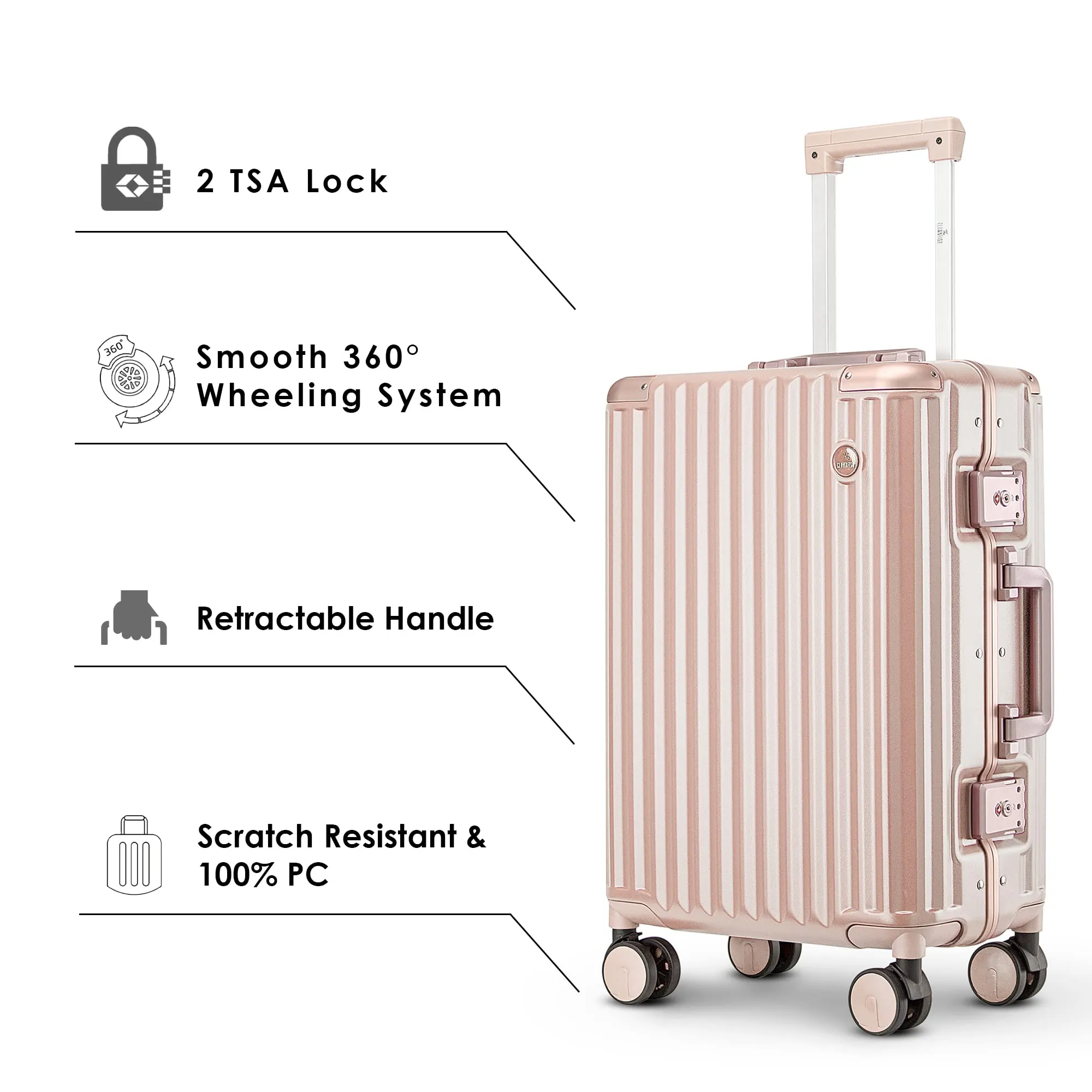 THE CLOWNFISH Stark Series Luggage PolyCarbonate Hard Case Suitcase Eight Wheel Trolley Bag with Double TSA Locks- Blush Pink (Medium size, 67 cm-24 inch)