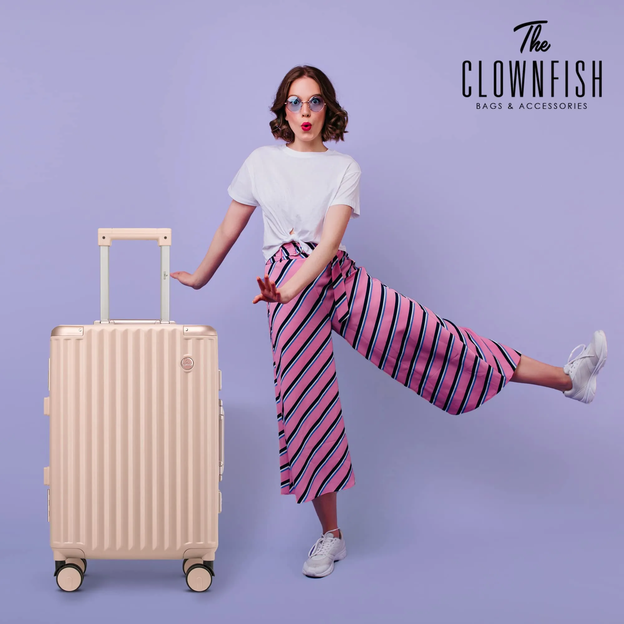 THE CLOWNFISH Stark Series Luggage PolyCarbonate Hard Case Suitcase Eight Wheel Trolley Bag with Double TSA Locks- Blush Pink (Medium size, 67 cm-24 inch)