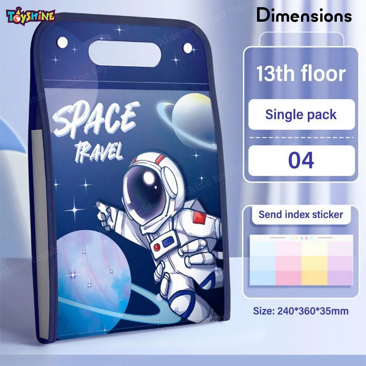 Toyshine Space Theme 12 Pocket Expanding File Folder Waterproof Vinyl Document Folder Mesh Organizer Bag A4 Size Button Lock - Bag Style, Blue