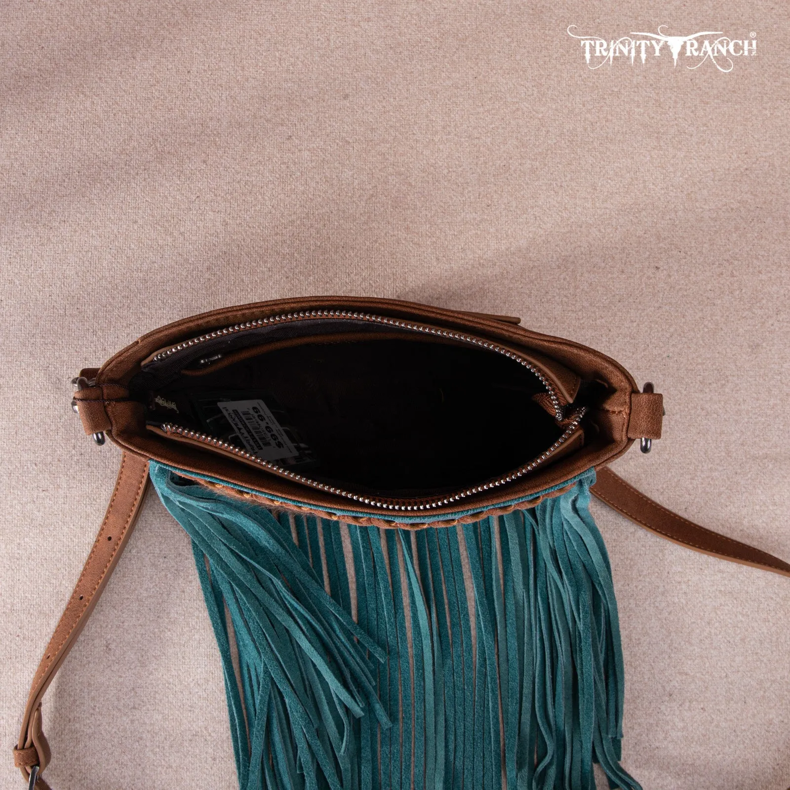 TR171-8360  Trinity Ranch Hair-On Cowhide Fringe Crossbody Bag -Brown