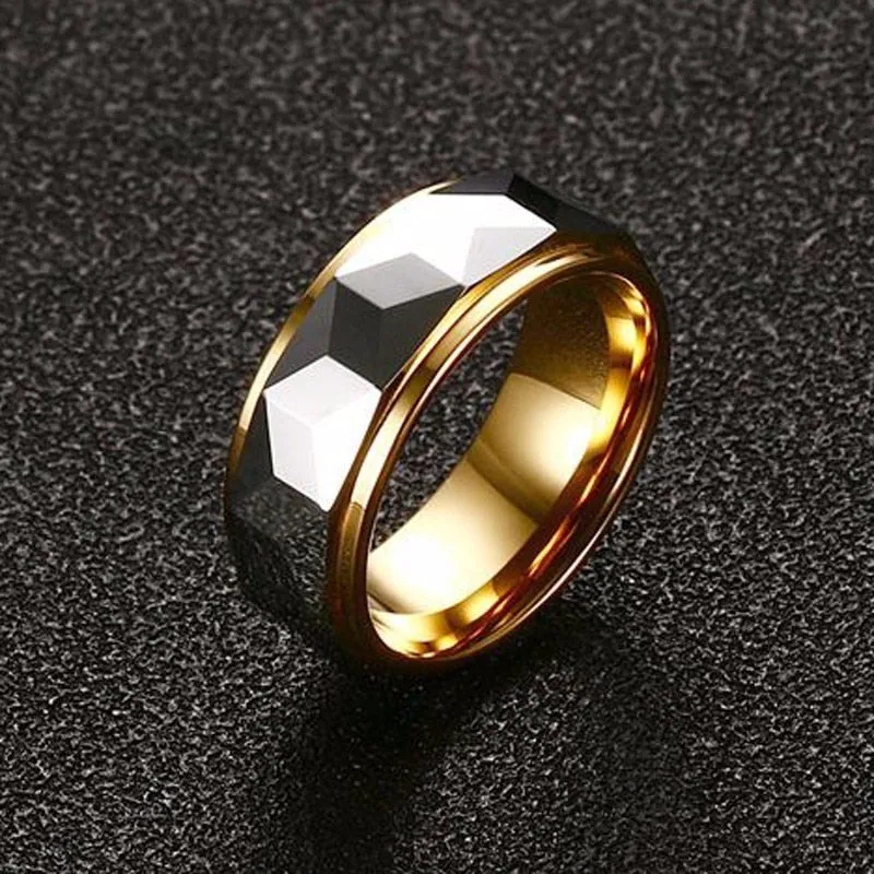 Tungsten Gold Prism Ring 8MM