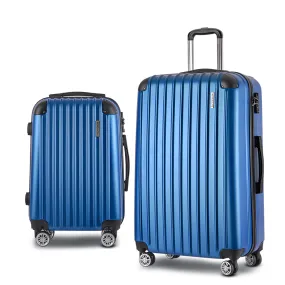 Wanderlite 2pc Luggage Trolley Suitcase Sets Travel TSA Hard Case Blue