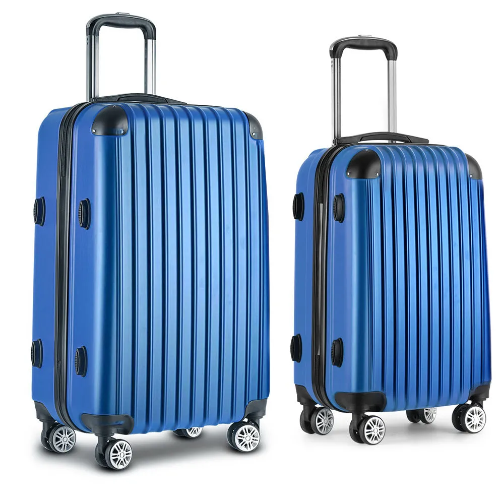 Wanderlite 2pc Luggage Trolley Suitcase Sets Travel TSA Hard Case Blue