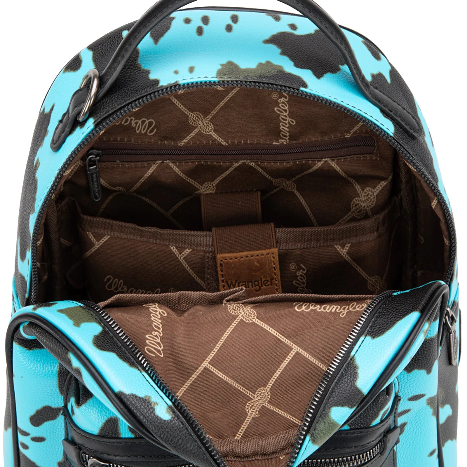 WG133-8603  Wrangler Cow Print Backpack With Coin Pouch - Turquoise