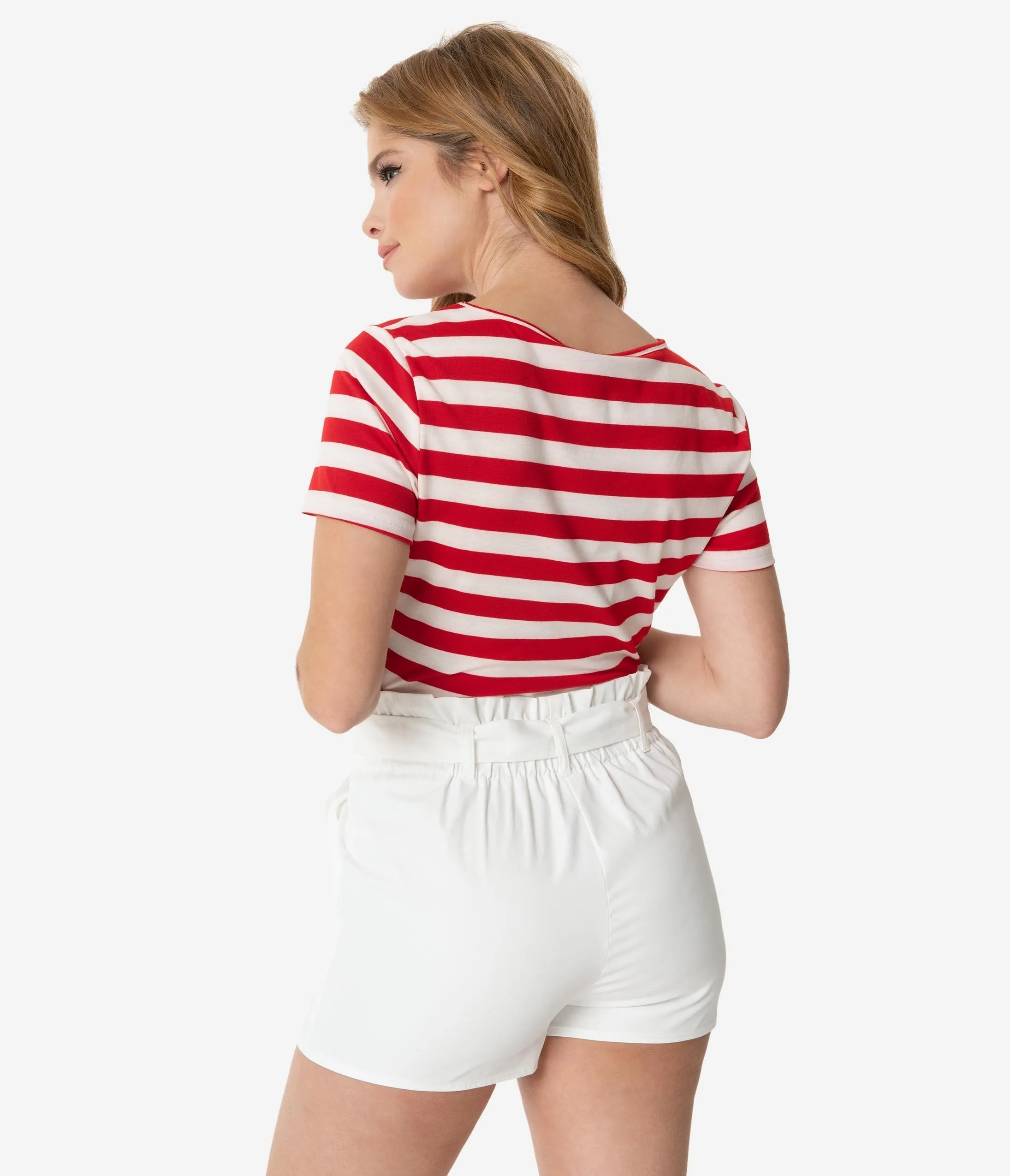 White Belted Paper Bag Waist Shorts