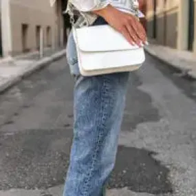 White Leather Flap Closure Purse