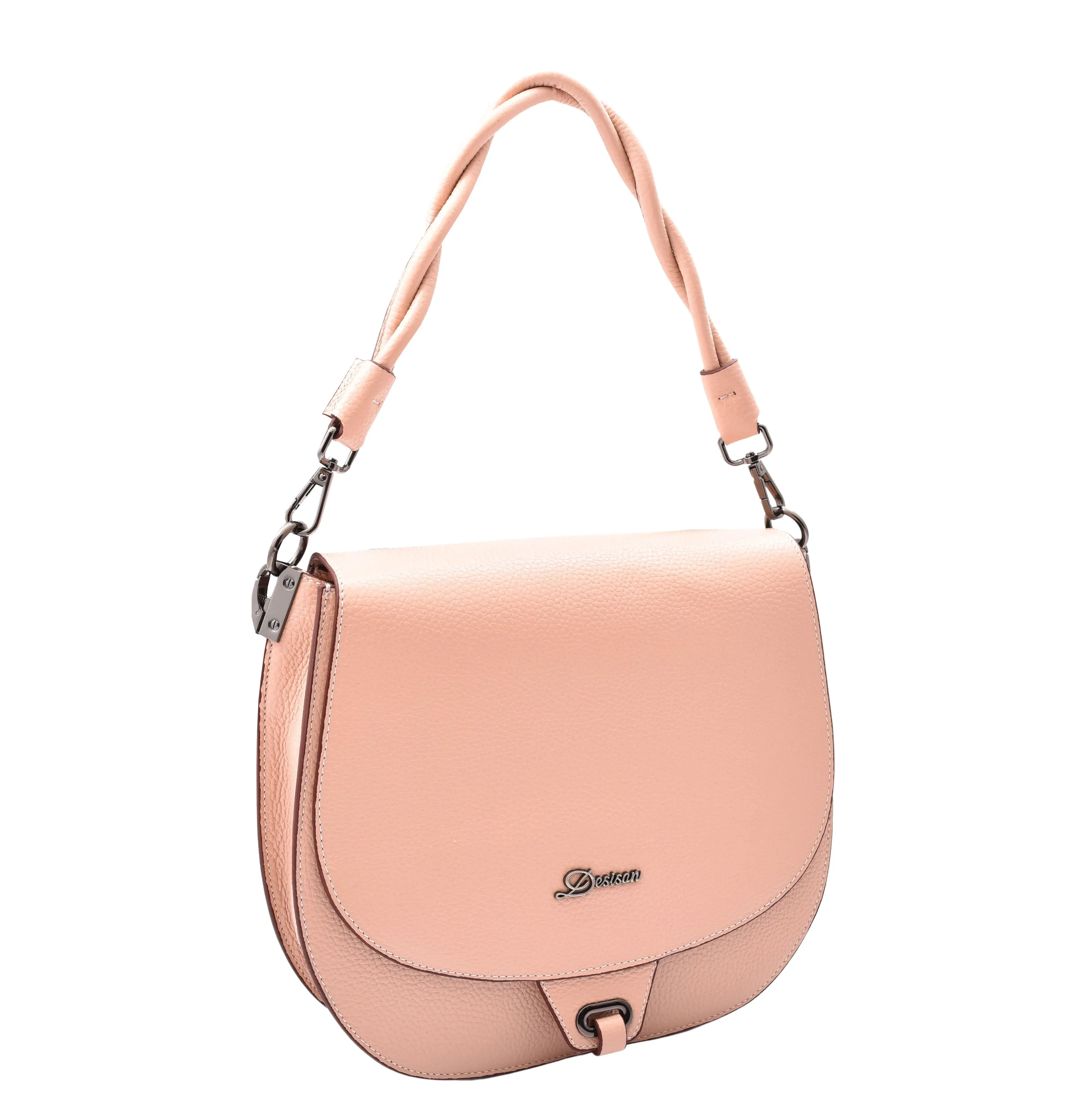 Womens Premium Leather Shoulder Saddle Bag Multi Pocket Handbag A6080 Rose