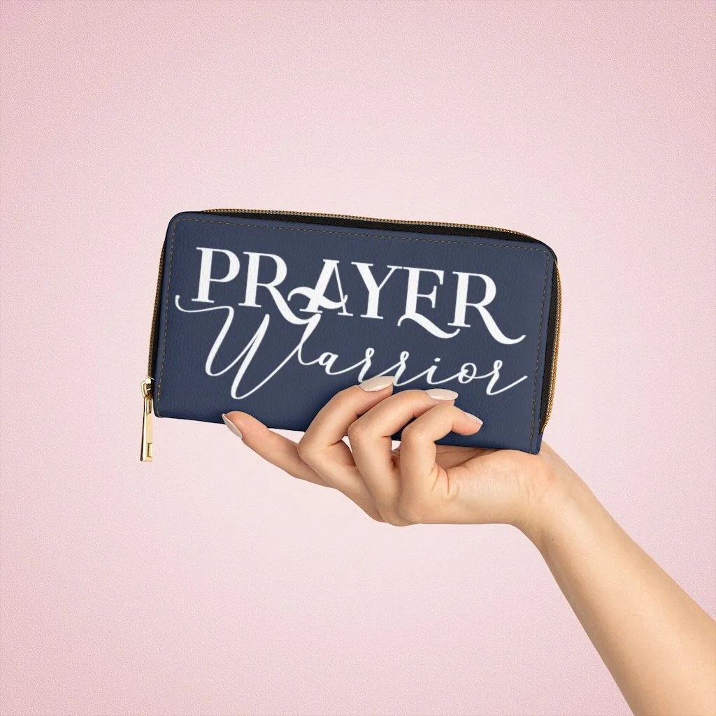 Wristlet Phone Wallet, Dark Blue and White Prayer Warrior Graphic Purse