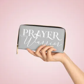 Wristlet Phone Wallet, Light Grey and White Prayer Warrior Graphic Purse