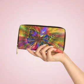 Wristlet Phone Wallet, Multicolor Radiant Butterfly Style Purse