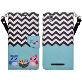 ZTE ZMAX Case, Wrist Strap Magnetic Fold[Kickstand] Pu Leather Wallet Case with ID & Credit Card Slots for ZTE ZMAX - Teal Owl Family