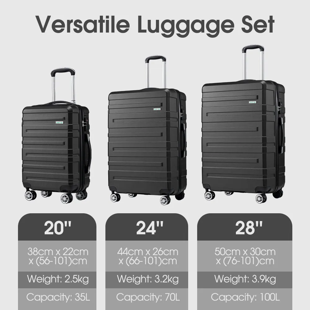 ZUNI 3PCS Luggage Suitcase Trolley Set Travel TSA Lock Storage Hard Case Black